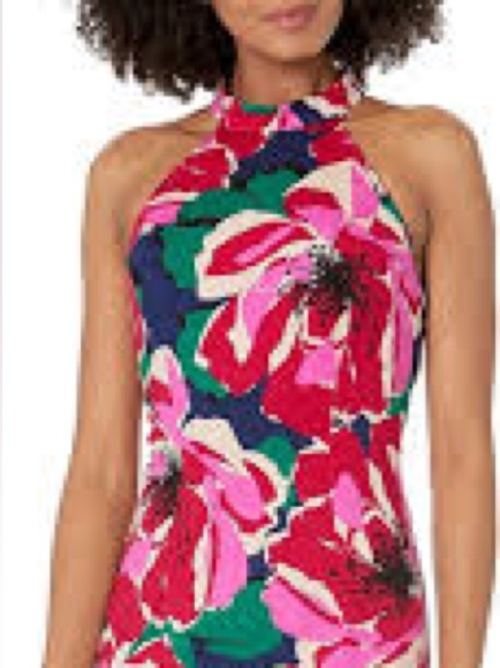Trina Turk floral halter dress. Stretchy and comfortable ponte fabric.